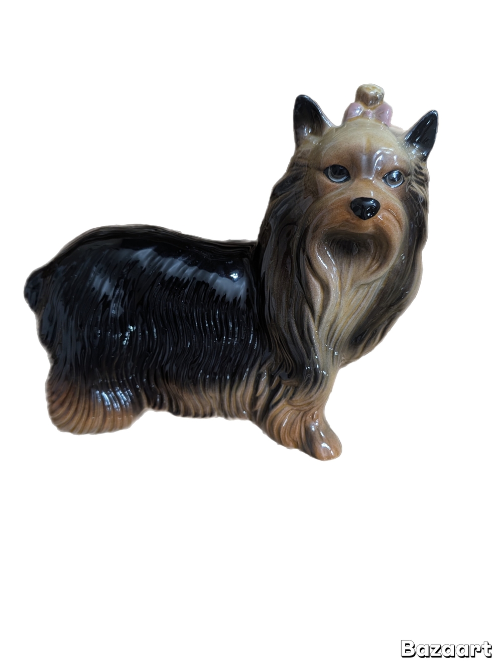 Vintage Ceramic Yorkshire Terrier Figurine in Black and Brown Made In England